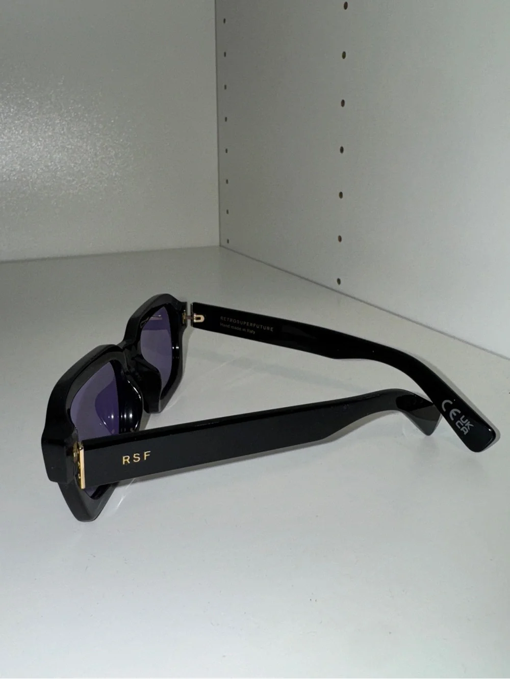 RetroSuperFuture Caro Sunglasses — Black Frame with Purple Lenses